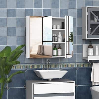 Homcom Wall Mount Mirror Bathroom Cabinet with Double Door and Shelves