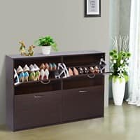 Homcom Wooden Shoes Cabinet Multi Flip Down Shelf Drawer Organizer Dark Brown