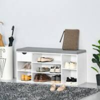Homcom Shoe Storage Bench with Cushion and 7 Compartments White and Grey