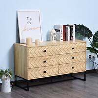 Homcom Cabinet Sideboard Storage with 6 Drawers Wood with Black Metal