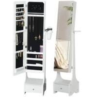 Homcom Freestanding Jewellery Storage Mirror Armoire with LED Lights White