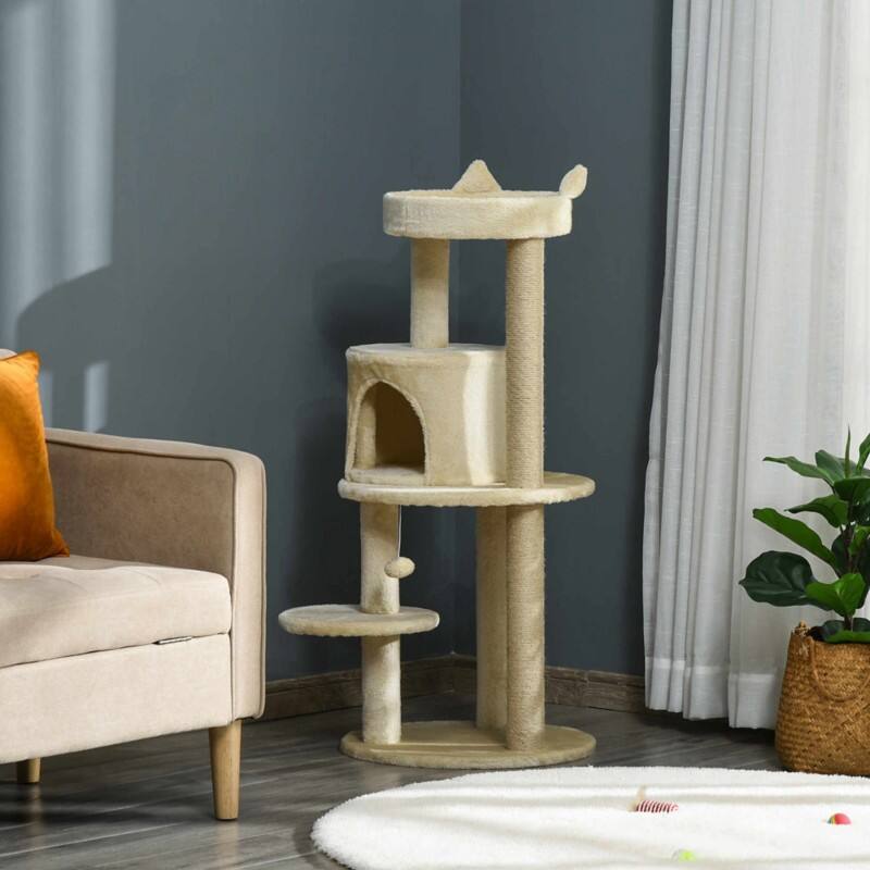 Pawhut Cat Tree Tower with Sisal Pet Activity Centre Beige 48 x 48 x 104 cm
