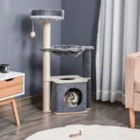 PawHut Cat Tree Tower Activity Center with Sisal Scratching Post Grey