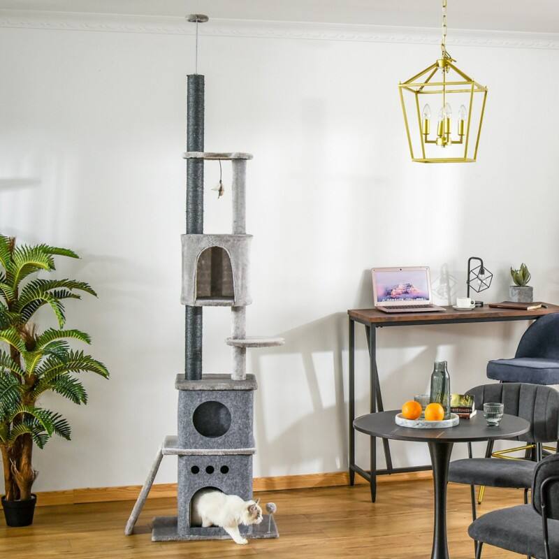 PawHut Cat Tree Climber with Scratching Post Grey