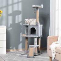 PawHut Cat Tree Tower Activity Center with Jute Scratching Post Grey