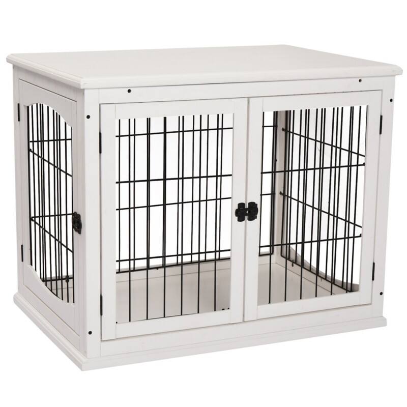 PawHut Pet Crate End Wooden Table White 81 x 58.5 x 66 cm