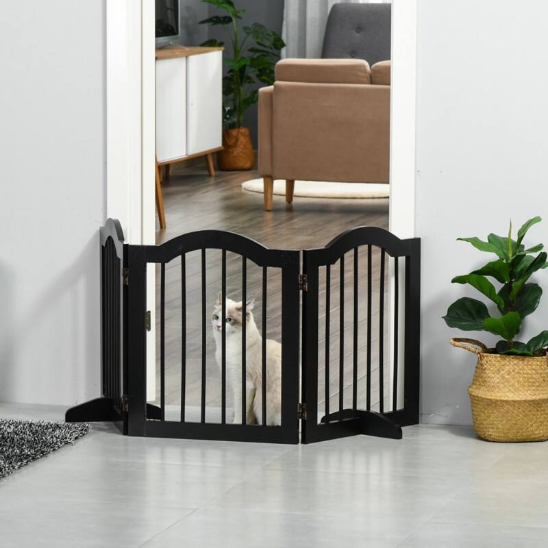 PawHut Wooden Foldable Small Sized Dog Gate Stepover Black