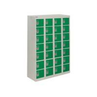 GPC Personal Effect Locker with 28 Compartments Grey Body Green Doors 1285 x 900 x 380 mm