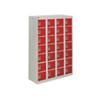 GPC Personal Effect Locker with 28 Compartments Grey Body Red Doors 1285 x 900 x 380 mm