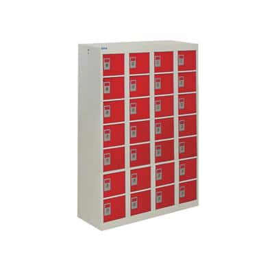 GPC Personal Effect Locker with 28 Compartments Grey Body Red Doors 1285 x 900 x 380 mm
