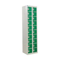 GPC Personal Effect Locker with 20 Compartments Grey Body Green Doors 1800 x 450 x 380 mm