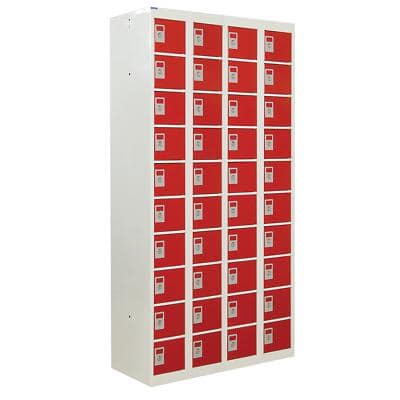 GPC Personal Effect Locker with 40 Compartments Grey Body Red Doors 1800 x 900 x 380 mm