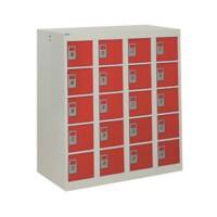 GPC Personal Effect Locker with 20 Compartments Grey Body Red Doors 940 x 900 x 380 mm