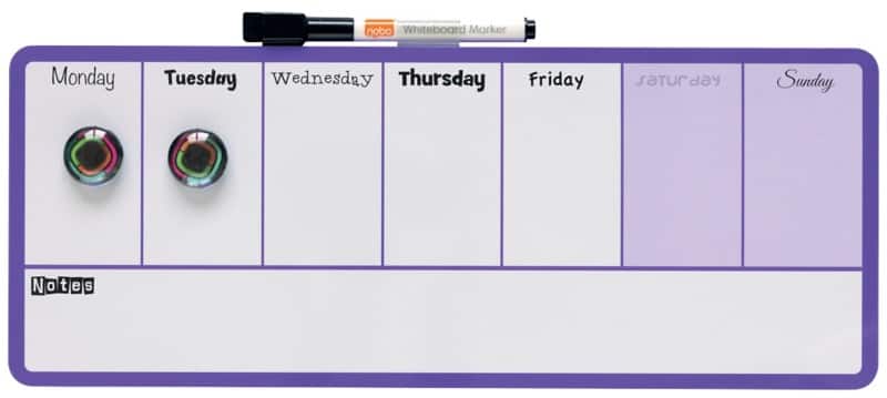 Nobo Mini Wall Mountable Magnetic Whiteboard Weekly Planner 1904048 Lacquered Steel 360 x 140 mm White, Purple