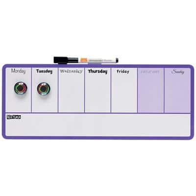 Nobo Mini Wall Mountable Magnetic Whiteboard Weekly Planner 1904048 Lacquered Steel 360 x 140 mm White, Purple