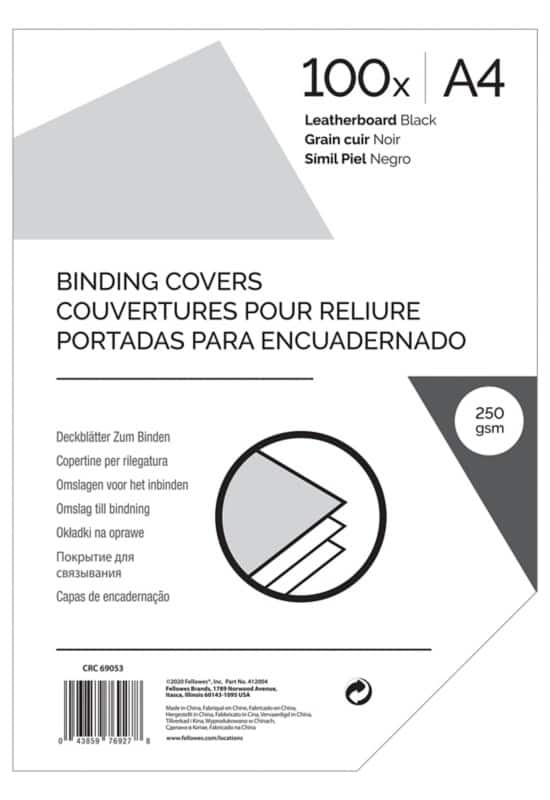 Binding Cover A4 250 gsm Leather Black Pack of 100