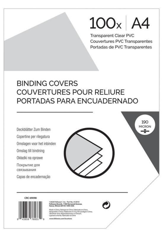 Binding Cover A4 190 microns PVC (Polyvinyl Chloride) Transparent Pack of 100