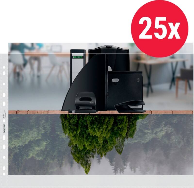 Leitz Punched Pockets 90% Recycled A3 Landscape Orange Peel Transparent 100 microns PP (Polypropylene) Top Opening 11 Holes Pack of 25