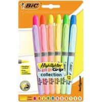 BIC Grip Highlighter Assorted Bright & Pastel Medium Chisel Pack of 12