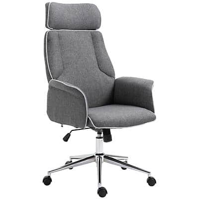 Vinsetto Office Chair Grey Foam, Electroplated Legs, PU Wheels, Linen Fabric 921-183V70