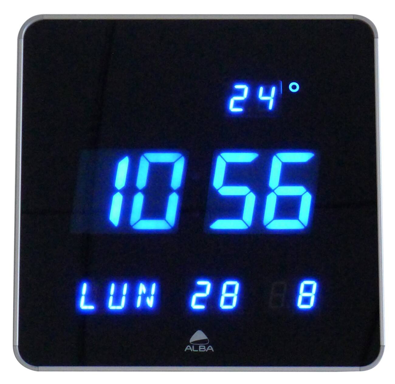 Alba Digital Wall Clock HORLEDSQ 28 x 3.4cm Silver Grey & Blue | Viking ...