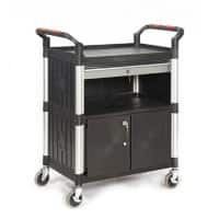 GPC Shelf Trolley with 3 Shelves, Lockable Steel Drawer and Cupboard 750 x 460mm,150kg Capacity