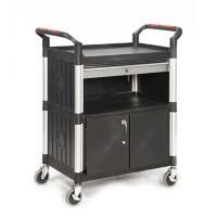 GPC Shelf Trolley with 3 Shelves, Lockable Steel Drawer and Cupboard 750 x 460mm,150kg Capacity