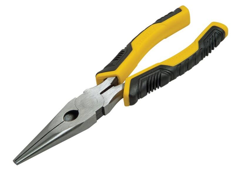 Stanley Long Nose Pliers with Control Grip Plastic Handle STHT0-74363 Forged Alloy Steel Silver, Black, Yellow