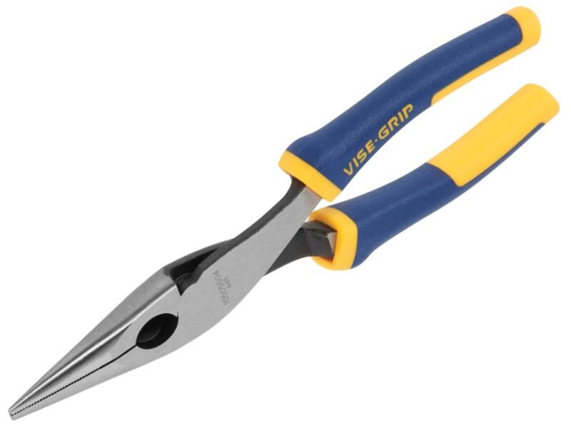 Vise-Grip Long Nose Pliers with Plastic Handle  10505504 Hardened Nickel Chrome Steel Grey, Blue, Yellow