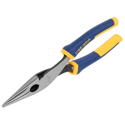 Vise-Grip Long Nose Pliers with Plastic Handle  10505504 Hardened Nickel Chrome Steel Grey, Blue, Yellow