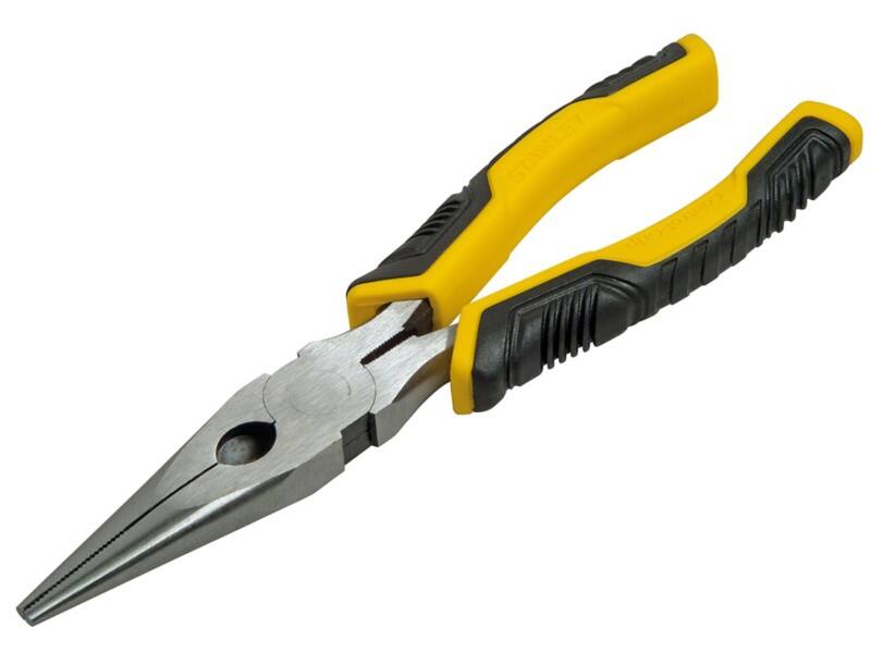 Stanley Long Noser Pliers with Control Grip Plastic Handle STHT0-74364 Forged Alloy Steel Silver, Black, Yellow