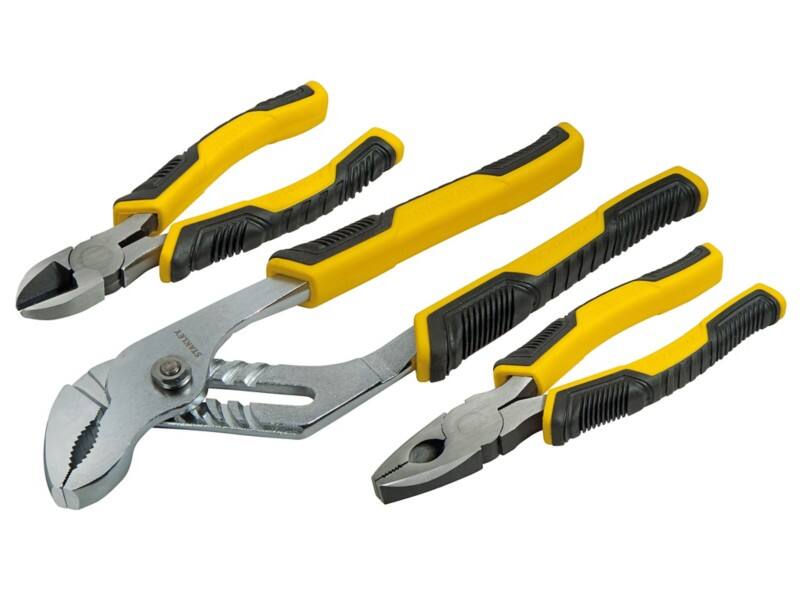 Stanley Control Grip Pliers Set with Plastic Handle STHT0-74471 Forged Alloy Steel Silver, Black, Yellow Pack of 3