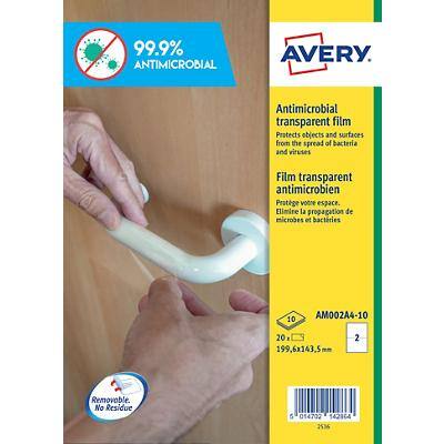 Avery Antimicrobial Surface Film Removable Self-Adhesive 199.6 x 143.5mm Clear 10 Sheets of 2 Label