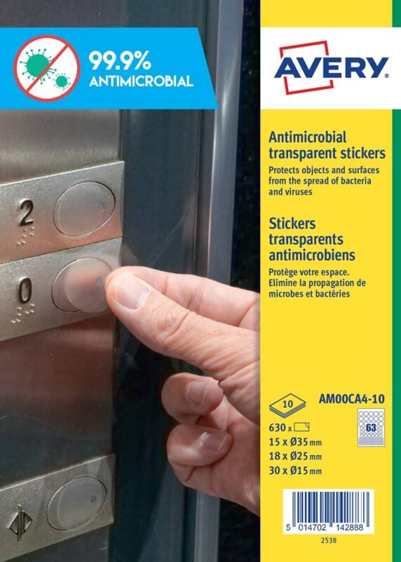 Avery Antimicrobial Surface Stickers Permanent Self-Adhesive 3.5mm x 3.5mm, 2.5mm x 2.5mm, 1.5mm x 1.5mm Clear 630 Labels