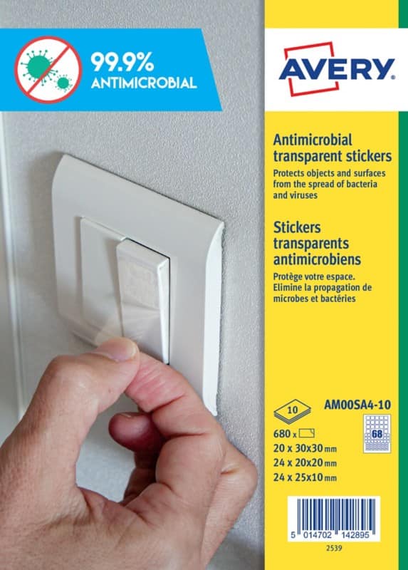 Avery Antimicrobial Surface Stickers Permanent Self-Adhesive 3mm x 3mm, 2mm x 2mm, 2mm x 1.5mm Clear 680 Labels