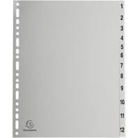 Exacompta Printed Dividers A4 Grey 12 Part Polypropylene 1 to 12 Pack of 10