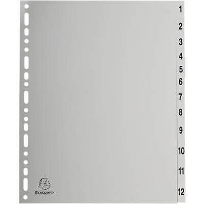Exacompta Printed Dividers A4 Grey 12 Part Polypropylene 1 to 12 Pack of 10