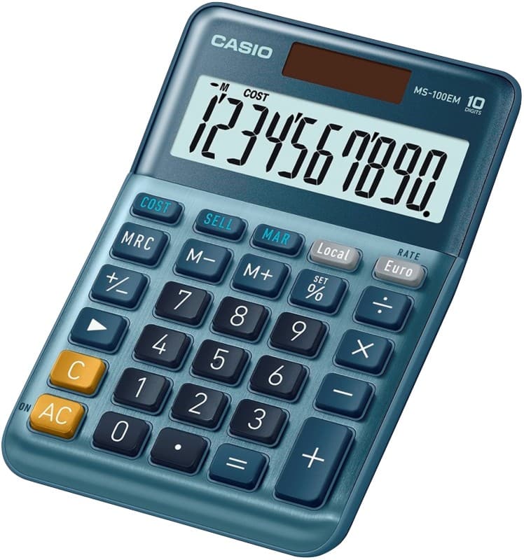 Casio MS-100EM Desktop Calculator 10 Digit LCD Display Blue