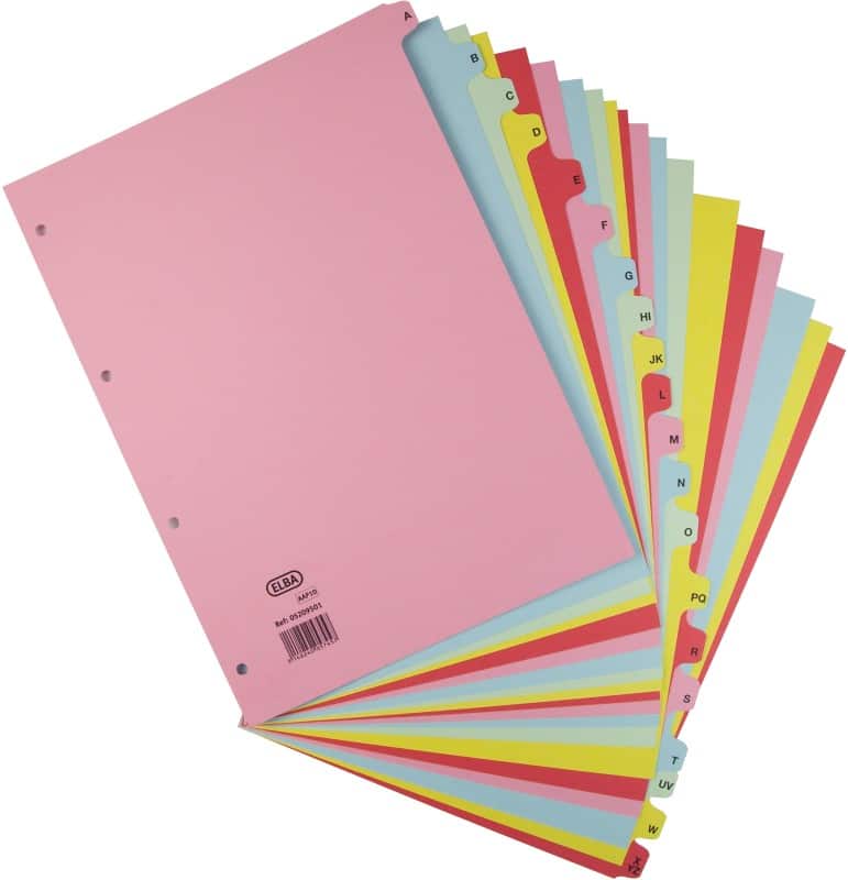 ELBA A - Z Alphabetical Dividers  A4 Assorted 20 Part 160 gsm Cardboard 400021450