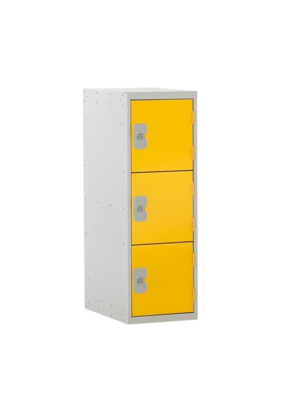 LINK51 Standard Deadlock Steel Locker 3 Doors Key lock 300 x 450 x 896 mm Grey, Yellow