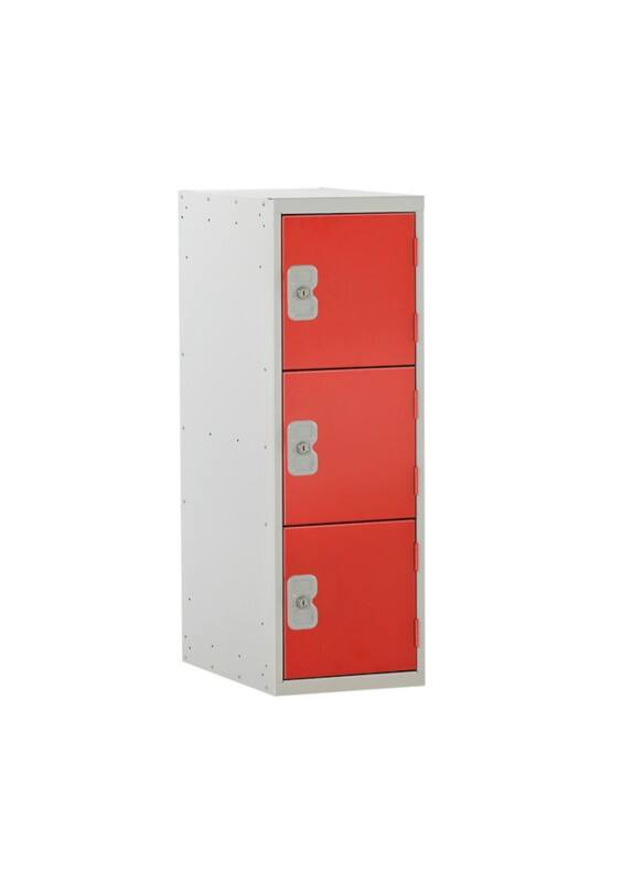 LINK51 Standard Deadlock Steel Locker 3 Doors Key lock 300 x 300 x 896 mm Grey, Red