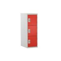 LINK51 Standard Deadlock Steel Locker 3 Doors Key lock 300 x 300 x 896 mm Grey, Red