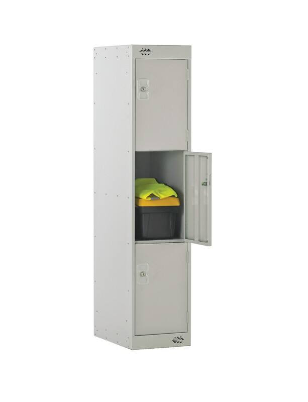 LINK51 Standard Deadlock Steel Locker 3 Doors Key lock 300 x 300 x 1,382 mm Grey