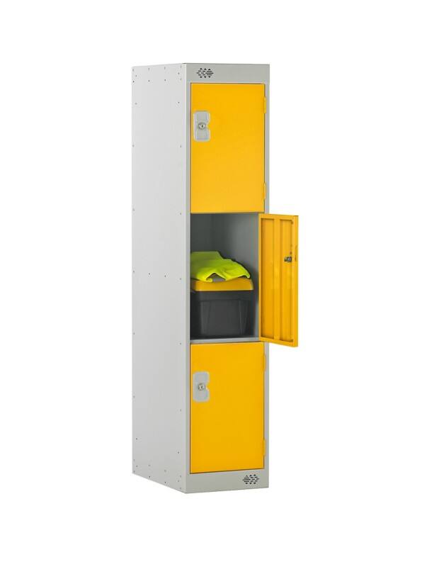 LINK51 Standard Deadlock Steel Locker 3 Doors Key lock 300 x 450 x 1,382 mm Grey, Yellow