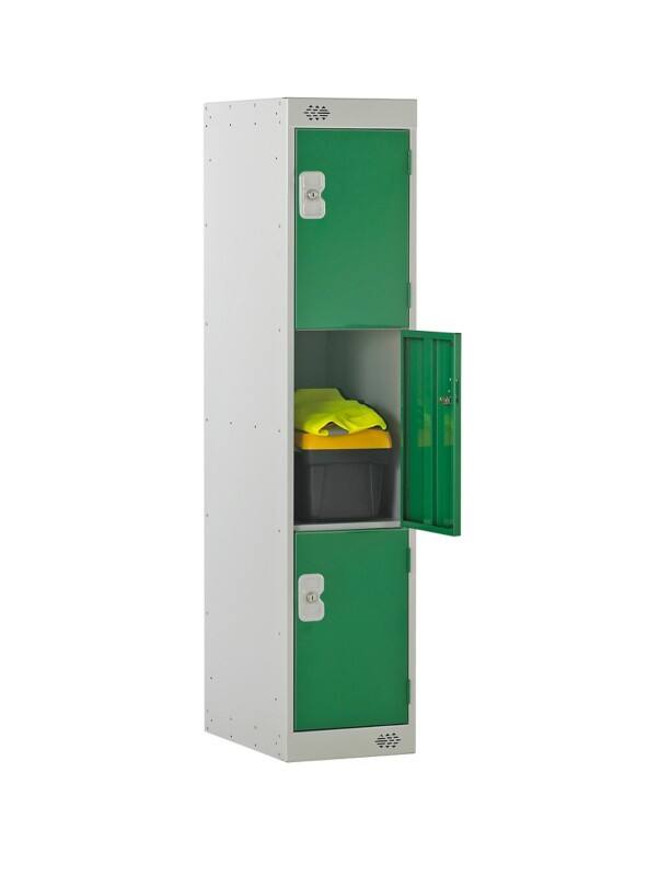 LINK51 Standard Deadlock Steel Locker 3 Doors Key lock 300 x 300 x 1,382 mm Green, Grey