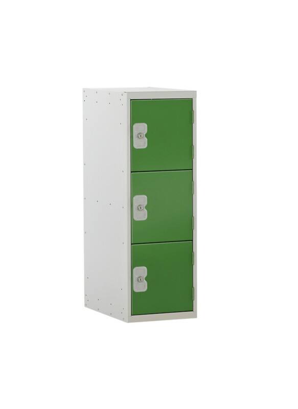 LINK51 Standard Deadlock Steel Locker 3 Doors Key lock 300 x 300 x 896 mm Green, Grey
