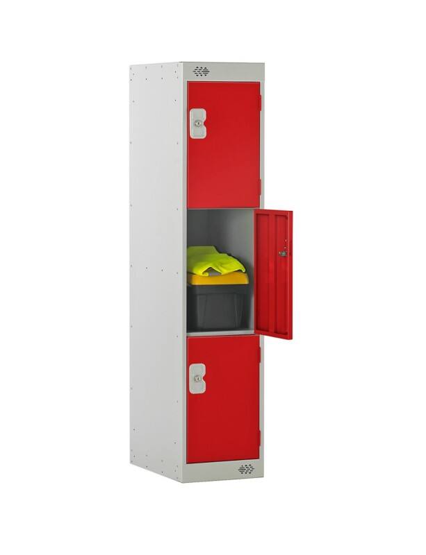LINK51 Standard Deadlock Steel Locker 3 Doors Key lock 300 x 450 x 1,382 mm Grey, Red