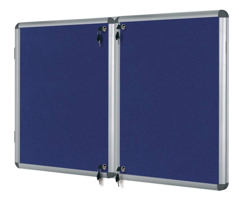 Bi-Office Enclore Fire Retardant Lockable Notice Board Non Magnetic 32 x A4 Wall Mounted 183 (W) x 123 (H) cm Blue