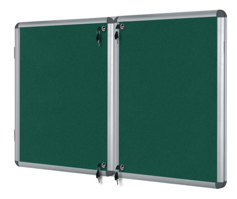 Bi-Office Enclore Fire Retardant Lockable Notice Board Non Magnetic 32 x A4 Wall Mounted 183 (W) x 123 (H) cm Green
