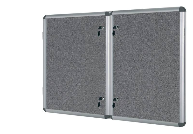 Bi-Office Enclore Fire Retardant Lockable Notice Board Non Magnetic 32 x A4 Wall Mounted 183 (W) x 123 (H) cm Grey